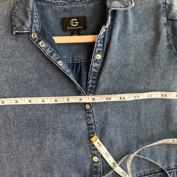 G by Giuliana Denim Button Front Puff Sleeve Tiered Dress - Picture 9 of 10